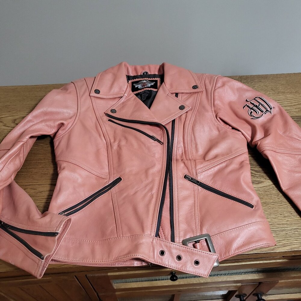 Pink Harley Davidson Motercycle Jacket. Size Small, Genuine Leather.